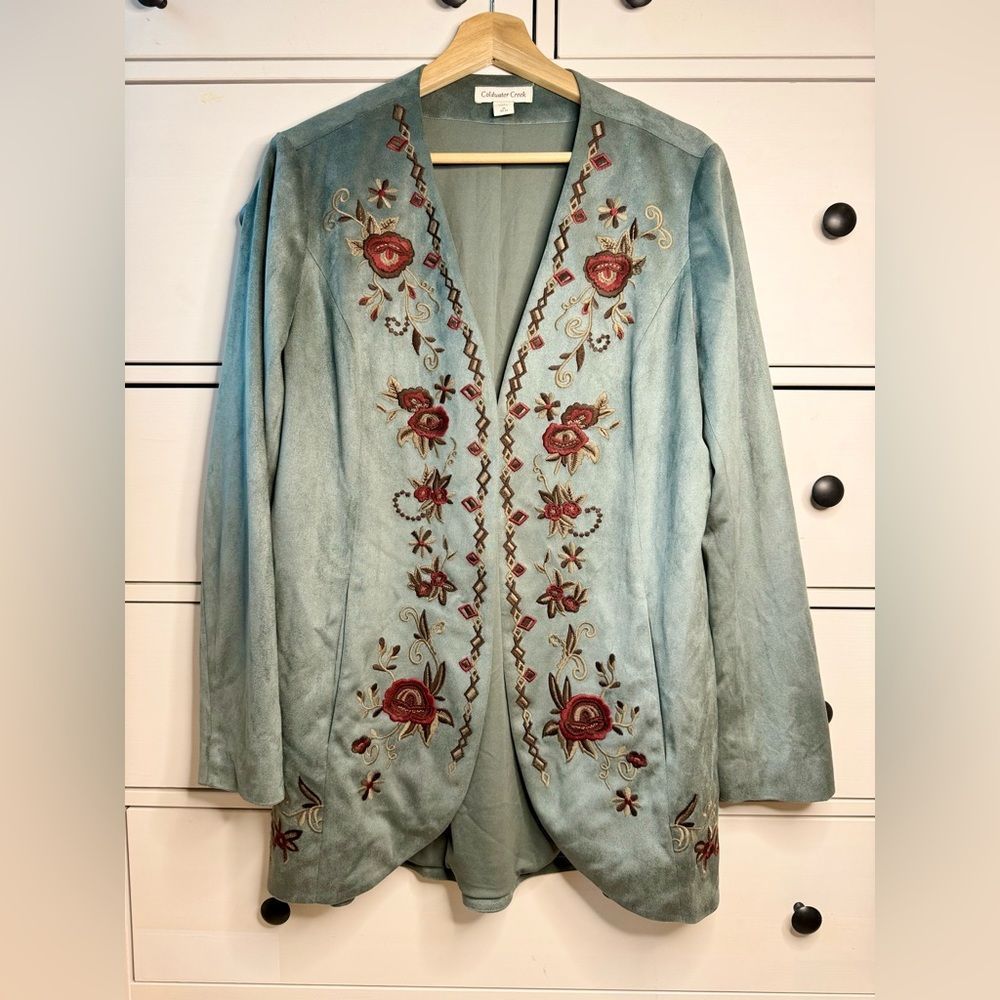 Coldwater Creek Teal and Burgundy Embroidered Jacket